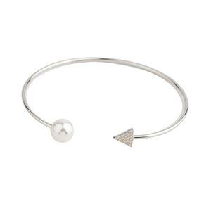 Arrow and pearl Cuff Bracelet in Sterling Silver with Pavé CZ Diamonds.